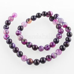 Natural Striped Agate/Banded Agate Round Bead Strands&nbsp;G-E233-02