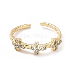 Clear Cubic Zirconia Cross Open Cuff Ring&nbsp;RJEW-I094-11G