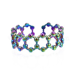 304 Stainless Steel Hexagon Cuff Ring&nbsp;RJEW-N038-082