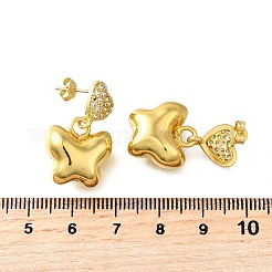 Heart with Butterfly Brass Micro Pave Clear Cubic Zirconia Dangle Stud Earrings&nbsp;EJEW-Z099-01G