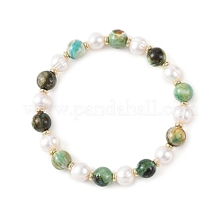 8MM Natural Green Line Jasper & Cultured Freshwater Pearl Round Beaded Stretch Bracelets for Women&nbsp;BJEW-JB14239