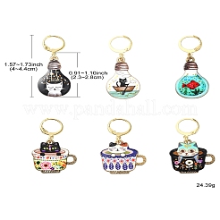 Cat Alloy Enamel Pendant Locking Stitch Markers&nbsp;HJEW-YW00021