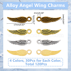 120Pcs 4 Colors Tibetan Style Alloy Wing Charms&nbsp;TIBEP-DC0001-38