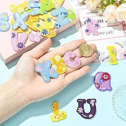 26Pcs 26 Styles Letter A~Z with Flower Polyester Self Adhesive Embroidered Patches&nbsp;ST-CJ0047-001