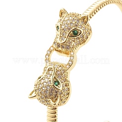 Green Cubic Zirconia Double Leopard Open Cuff Bangle&nbsp;BJEW-B054-20G
