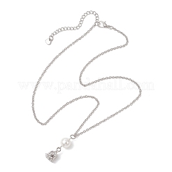 Alloy Rose Flower and Round Shell Pearl Pendant 304 Stainless Steel Cable Chain Necklaces for Women&nbsp;NJEW-JN05759-02