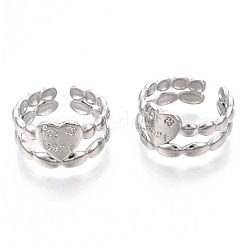 Non-Tarnish 304 Stainless Steel Heart Cuff Rings&nbsp;RJEW-N038-117P