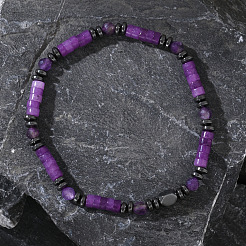 Natural Amethyst & Synthetic Non-magnetic Hematite Beads Stretch Bracelets for Men Women&nbsp;ZE8511