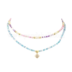 2Pcs 2 Style Glass Seed Beaded Necklaces Set&nbsp;NJEW-JN04356