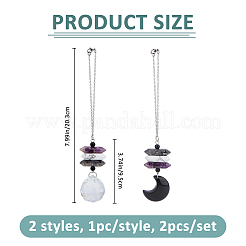 2Pcs 2 Styles Natural Larvikite & Howlite & Amethyst Double Terminated Point Pendant Decoration&nbsp;HJEW-FH00213