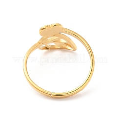 Ion Plating(IP) 304 Stainless Steel Heart & Leaf Adjustable Ring for Women&nbsp;RJEW-K245-35G