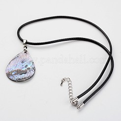 Teardrop Waxed Cord Natural Paua Shell Pendant Necklaces and Earrings Jewelry Sets&nbsp;SJEW-M088-02