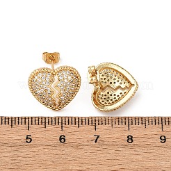 Broken Heart Brass Micro Pave Cubic Zirconia Stud Earrings&nbsp;EJEW-B153-19G-03