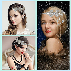 Flower Polyester Rhinestone and Alloy Plastic Pearl Tassel Chain Hair Accessories&nbsp;OHAR-WH20020-02S