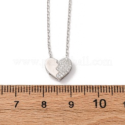 925 Sterling Silver Micro Pave Clear Cubic Zirconia Heart Pendant Necklaces for Women&nbsp;NJEW-D316-04P