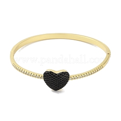 Rack Plating Brass Micro Pave Cubic Zirconia Heart Hinged Bangles for Women&nbsp;BJEW-R317-01D-G