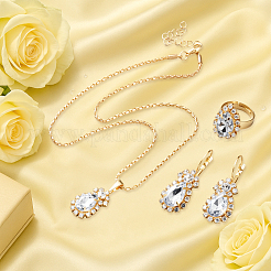 2 Colors Rhinestone Teardrop Leverback Earrings & Pendant Necklaces & Rings&nbsp;SJEW-HY0001-22C
