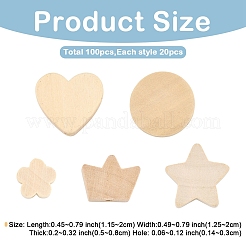 100Pcs 5 Styles Unfinished Maple Wood Beads&nbsp;WOOD-YW0001-95