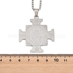 Religion 201 Stainless Steel Saint Benedict Medal Cross Pendant 304 Stainless Steel Box Chain Necklaces&nbsp;SA-H003-01P