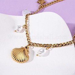 304 Stainless Steel Shell Shape Dolphin Turtle Pendant Necklaces for Women&nbsp;NJEW-F346-06G