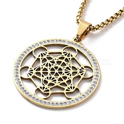 Crystal Rhinestone Flat Round with Hexgon Pendant Necklace with 201 Stainless Steel Box Chains&nbsp;NJEW-K253-11G
