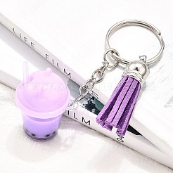 3Pcs Faux Suede Tassel & Imitation Bubble Tea Resin Keychain&nbsp;KEYC-JKC01203