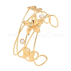 304 Stainless Steel & Plastic Pearl Cuff Bangles&nbsp;BJEW-H641-05G