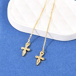 Cross Brass Micro Pave Clear Cubic Zirconia Ear Thread&nbsp;EJEW-H182-09G