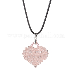 3Pcs 3 Colors Electroplated Glass Beaded Heart Pendant Black Waxed Cotton Cord Necklaces for Women&nbsp;NJEW-MZ00120
