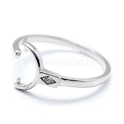 Anti-Tarnish Adjustable Rhodium Plated 925 Sterling Silver Cuff Finger Design Ring Mounts Fittings with Pearl Seat&nbsp;STER-I016-045P