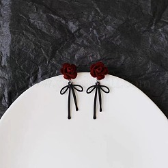 French Vintage Velvet Alloy Rose Dangle Stud Earrings&nbsp;FS-WGD8096-01
