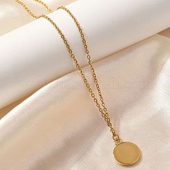 304 Stainless Steel Flat Round Coin Pendant Cable Chain Necklaces for Women&nbsp;LS-STAS-Z108-02G-01