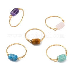 Natural Amethyst & Apatite & Tiger Eye & Amazonite & Rose Quartz Beads Finger Rings&nbsp;RJEW-JR01043