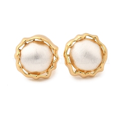 Brass ABC Plastic Imitation Pearl Half Round Stud Earrings&nbsp;EJEW-S270-07G