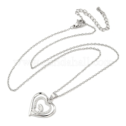 Mother's Day Brass Micro Pave Clear Cubic Zirconia Mother and Baby Heart Pendant Necklaces for Women&nbsp;LS-NJEW-C085-01C-P