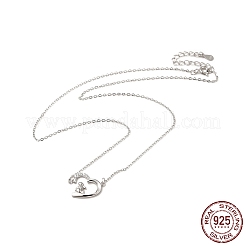 Rhodium Plated 925 Sterling Silver Rabbit with Heart Pendant Necklace with Clear Cubic Zirconia for Women&nbsp;NJEW-E034-02P