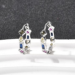 Brass Micro Pave Cubic Zirconia Hoop Earrings&nbsp;EJEW-P322-02P