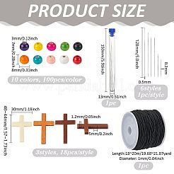 DIY Round Natural Wood Beads & Cross Pendant Necklaces Making Kits&nbsp;DIY-PH0029-12