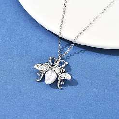 304 Stainless Steel & Plastic Pearl Bees Pendant Cable Chain Necklaces&nbsp;NJEW-U023-03P