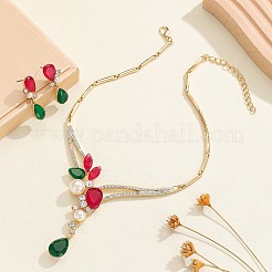 Teardrop Zinc Alloy & Glass & Resin Pearl Pendant Necklace & Stud Dangle Earrings Sets&nbsp;FS-WG17E32-01
