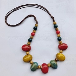 Ethnic Style Oval Porcelain Beaded Bib Necklaces with Imitation Leather Cord&nbsp;FS-WGD6870-02