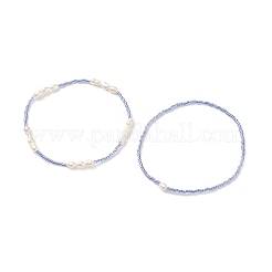 2Pcs 2 Style Natural Pearl & Glass Seed Beaded Stretch Bracelets Set&nbsp;BJEW-JB09032