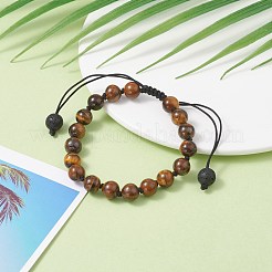 8mm Round Natural Tiger Eye Braided Beads Bracelet&nbsp;BJEW-JB07083-01