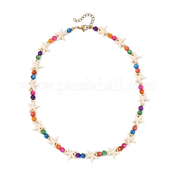 Ocean Dyed Round Natural Freshwater Shell & Synthetic Turquoise Starfish Beaded Necklaces for Women&nbsp;NJEW-JN06264