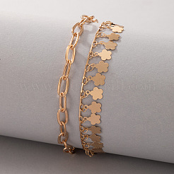 Alloy Paperclip Chain Flower Tassel Double Layer Anklets for Women&nbsp;FS-WGB7378-01
