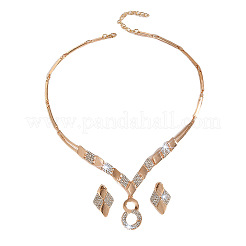 Alloy Rhinestone Number 8 Pendant Necklaces & Rhombus Stud Earring Sets for Women&nbsp;FS-WG20DB5-01