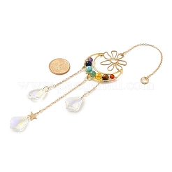 Chakra Natural & Synthetic Gemstone Beaded Wrapped Brass Moon Hanging Suncatchers&nbsp;HJEW-TA00287