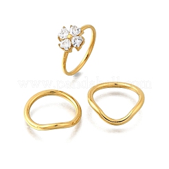 3Pcs 304 Stainless Steel Micro Pave Cubic Zirconia Ring Sets&nbsp;RJEW-S625-01G