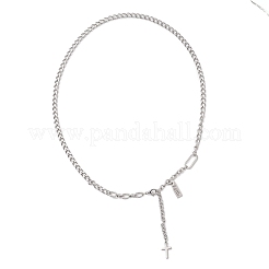 304 Stainless Steel Cross Tassel Pendant Chain Necklaces&nbsp;NJEW-JN05833