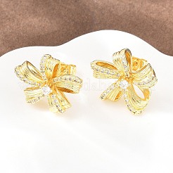 Brass Micro Pave Clear Cubic Zirconia Stud Earrings&nbsp;EJEW-F405-11G